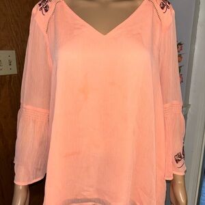 Apt. 9 Peach V-Neck Embroidered Tunic